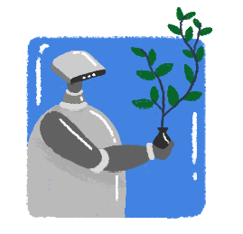 Spot illustration of a robot with a plant in its hand